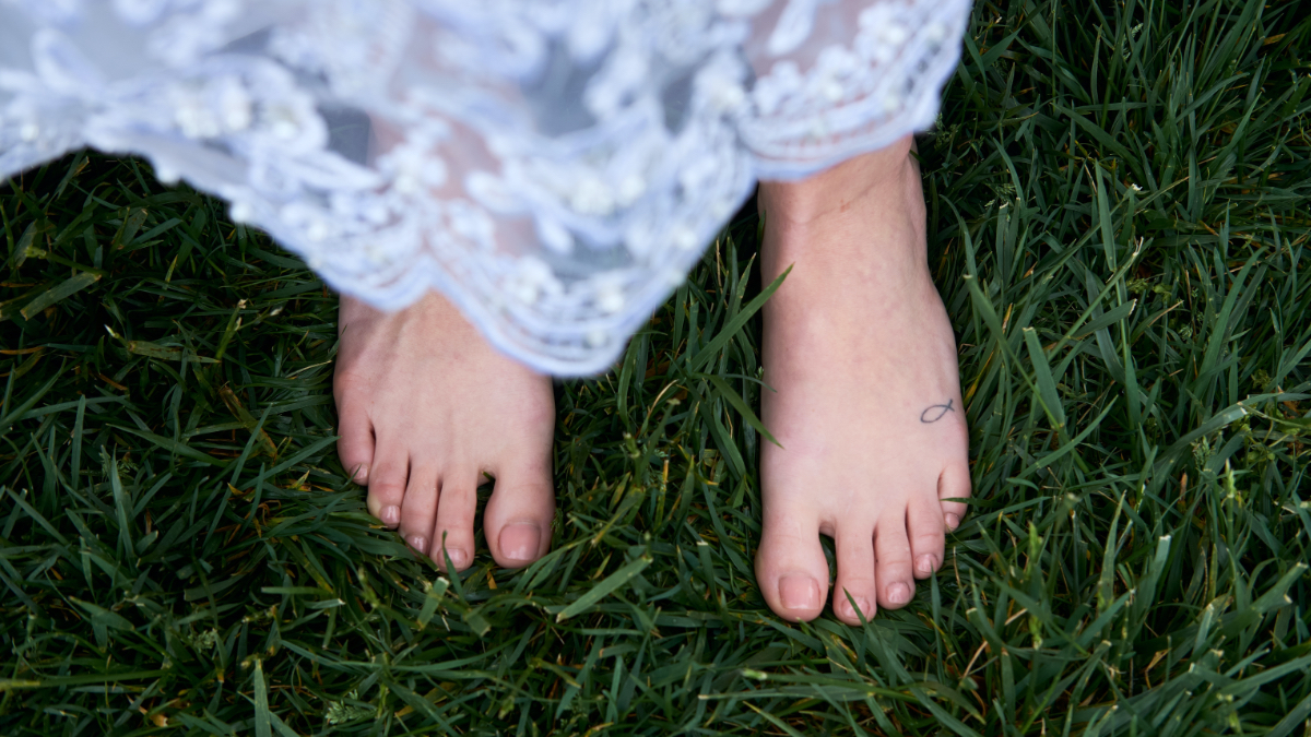 Barefoot for sit spot in nature